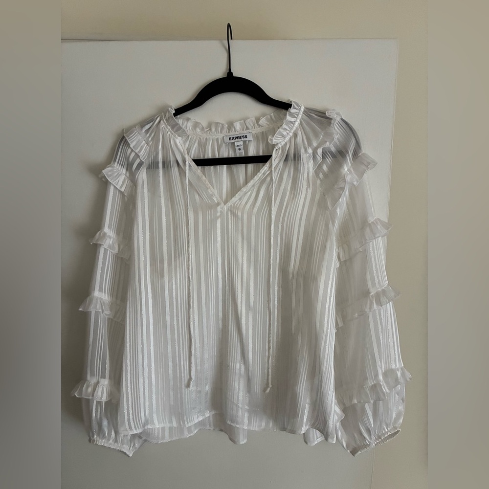 Express Sheer White Ruffle Blouse